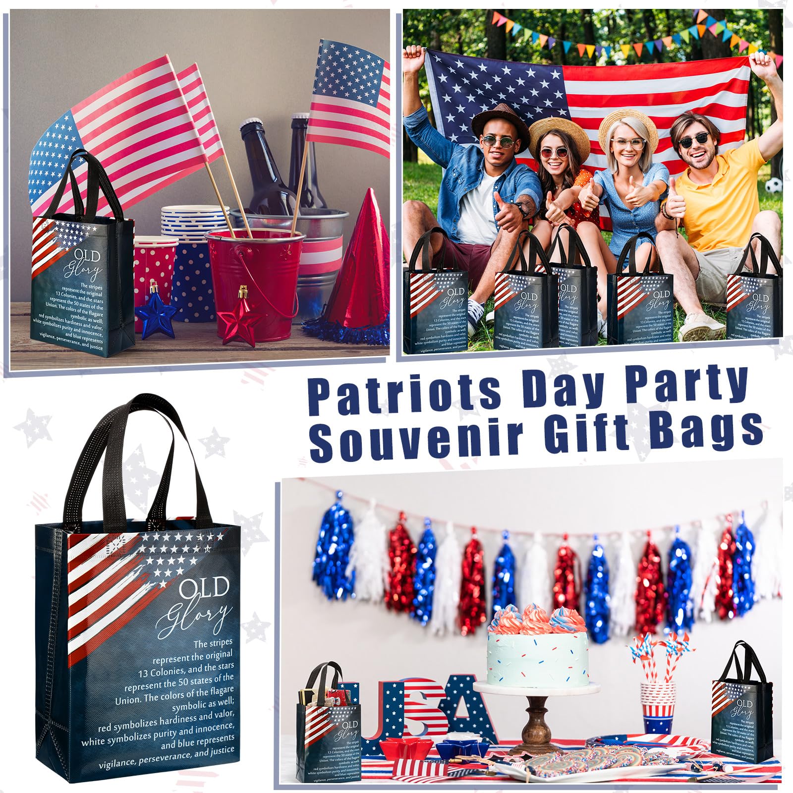 Sweetude 30 Pcs Veterans Day Souvenirs Gift Bags with Handle Medium Size Patriot Day Gift Bags American Flag Gift Patriotic Themed Bags for Veteran Party Church Decorations Favors