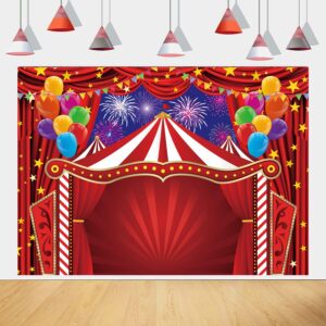 Red Circus Backdrop 7x5FT Carnival Theme Tent Photography Background Circus Amusement Park Fireworks Balloon Banner for Newborn Baby Shower Birthday Party Decorations Supplies (84x60 inch)