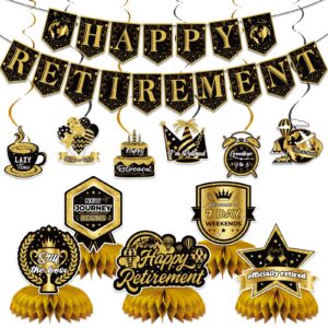 zgrzoqjlw 12pcs retirement party decorations for men women black gold happy retirement banner honeycomb centerpiece swirls party supplies retired farewell party set work graduation party decorations