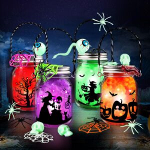 halloween craft for kids, 4pcs halloween mason jar kit with accessories for kids diy, halloween art activities supplies gifts for kids aged 4-12, halloween decoration for classroom, trick or treat