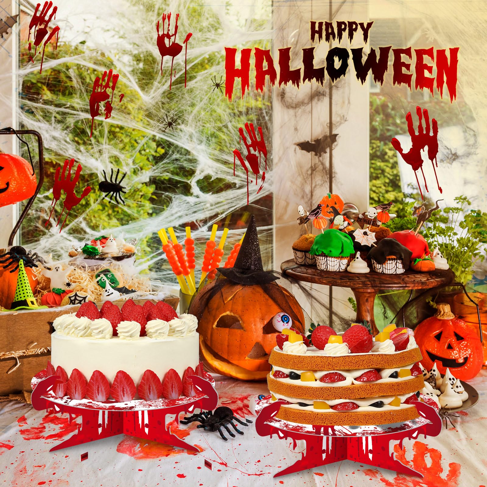 Zopeal 2 PCS Halloween Bloody Cupcake Stand Party Decorations Bloody Handprint Cupcake Holder Halloween Bloody Help Cake Holder Bloody Theme Dessert Stand for Dessert Cupcake Birthday Party Supplies