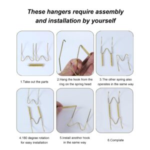 LYWBYJ 12 Pieces Invisible Vertical Plate Holders - 6 Pieces Stainless Steel Decorative Wire Plate Holders with 10 Pieces Wall Hooks for Decorative Plates (Gold, 6/8/10 Inch) ﻿