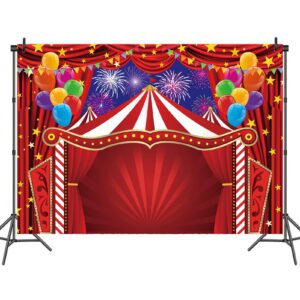 Red Circus Backdrop 7x5FT Carnival Theme Tent Photography Background Circus Amusement Park Fireworks Balloon Banner for Newborn Baby Shower Birthday Party Decorations Supplies (84x60 inch)