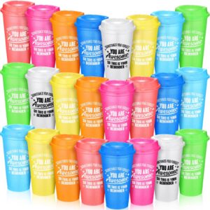 skylety 24 pcs thank you gifts you are awesome coffee cups with lid 16 oz plastic tumblers bulk inspirational christmas appreciation gift for employee coworker teacher colleague (bright colors)