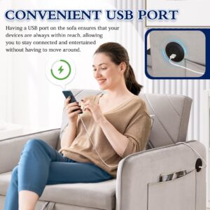 KINFFICT 3-in-1 Sleeper Chair, Convertible Chair Bed Pull Out Sleeper Chair Beds Adjustable Single Armchair Single Sofa Bed with USB Ports, Side Pocket for Living Room, Apartment, Office