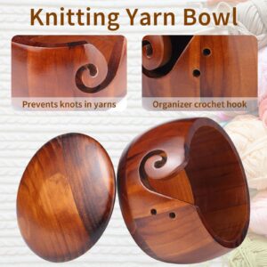 Wooden Yarn Bowl Knitting Yarn Bowl Wooden Yarn Bowl with Lid for Yarn skeins Round Wooden Bowl with Carved Holes Crochet Hook Rests Smooth Crochet Bowl Swirl Design