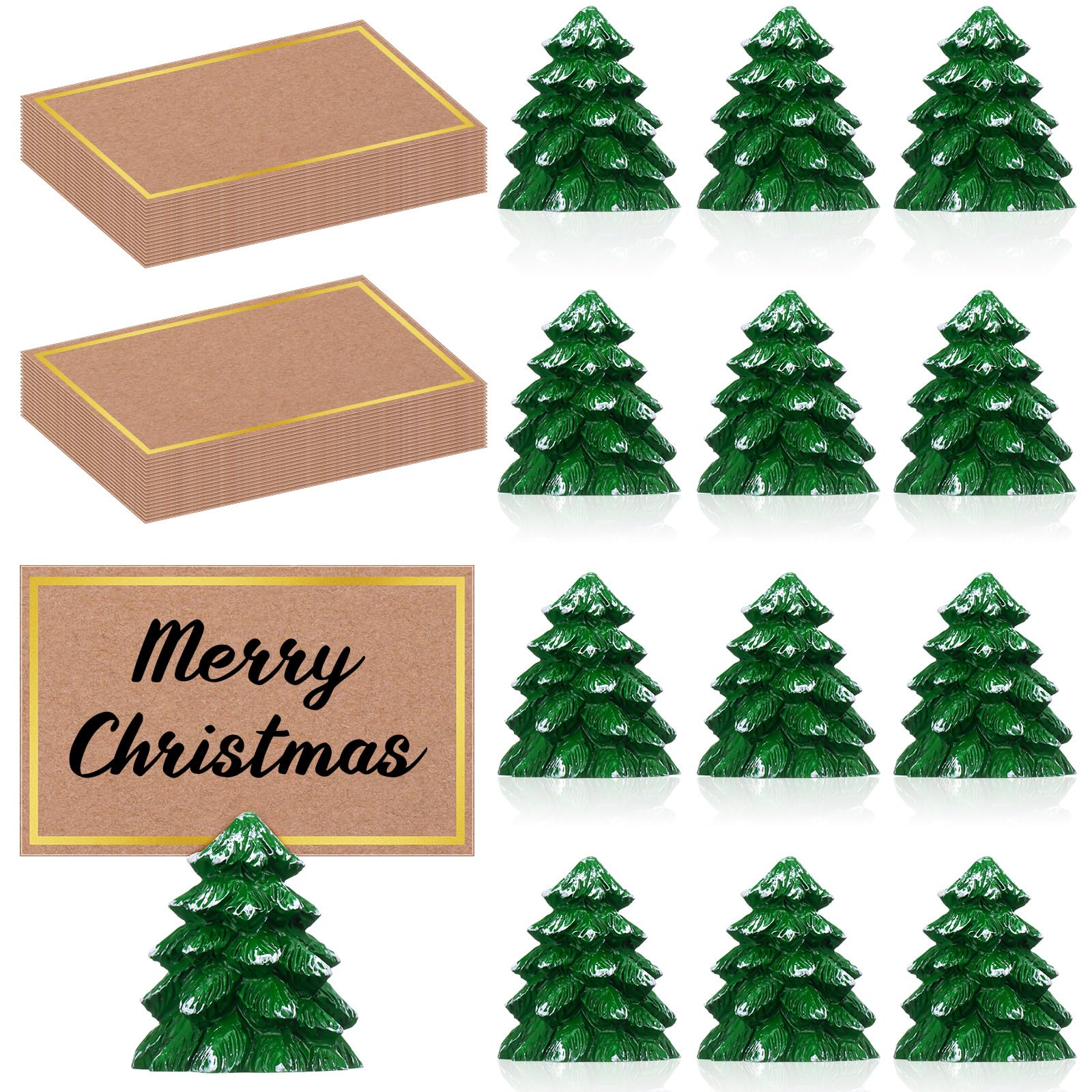 Watersay 12 Pcs Christmas Tree Place Card Holders with 24 Pcs Seating Cards Table Number Holders Place Cards for Christmas Party Wedding Anniversary Birthday Decorations