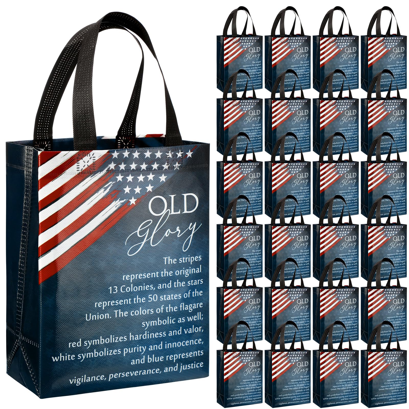 Sweetude 30 Pcs Veterans Day Souvenirs Gift Bags with Handle Medium Size Patriot Day Gift Bags American Flag Gift Patriotic Themed Bags for Veteran Party Church Decorations Favors