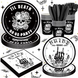 120pcs bride or die bachelorette party supplies till death do us party decorations halloween black bridal shower wedding party tableware paper plates napkins forks for 20 guests