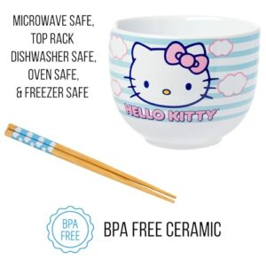 Silver Buffalo Sanrio Hello Kitty Ceramic Ramen Bowl with Chopsticks, 20 Ounces