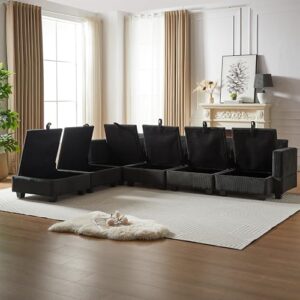 Eafurn 6 Seat Oversized Convertible U/L Shaped Modular Sectional Sofa Reversible Sleeper Couch Sofabed with Storage & 2 Movable Ottomans, Corduroy Lounge Sofa&Couch for Living Room Apartment