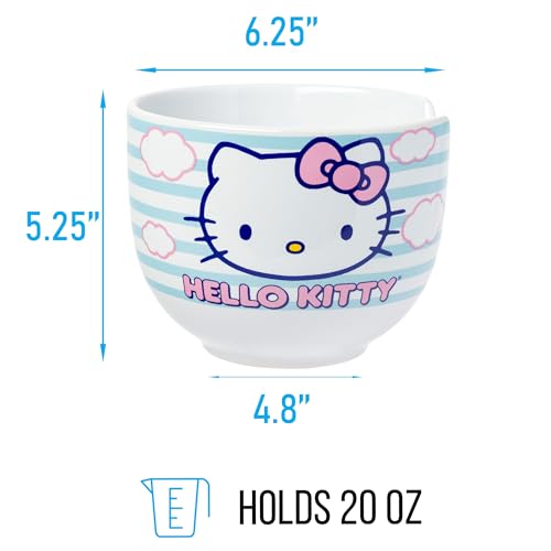 Silver Buffalo Sanrio Hello Kitty Ceramic Ramen Bowl with Chopsticks, 20 Ounces