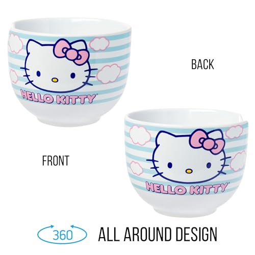 Silver Buffalo Sanrio Hello Kitty Ceramic Ramen Bowl with Chopsticks, 20 Ounces