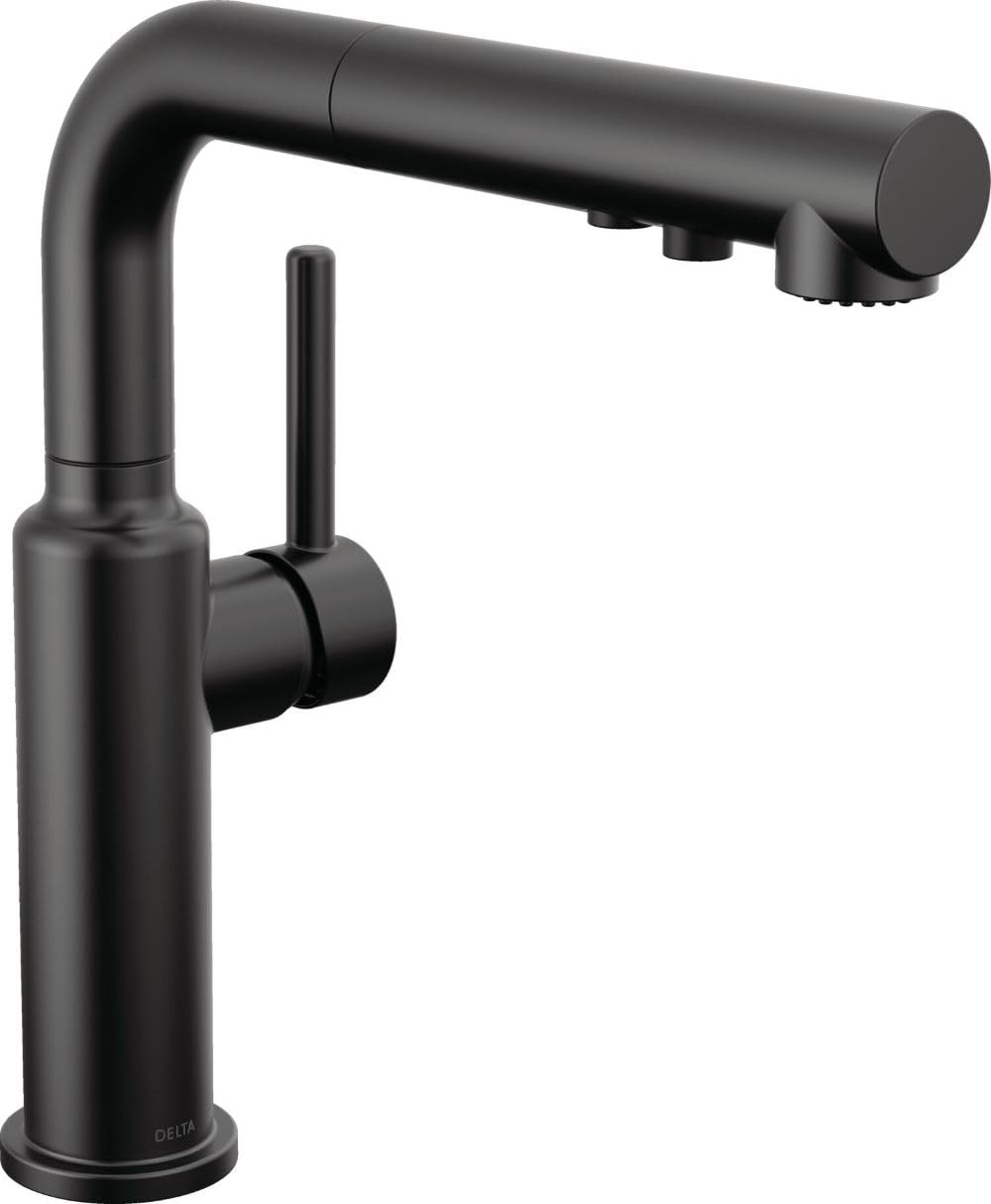 Delta Faucet Daneri Pull-Out Kitchen Faucet, Black Kitchen Faucets with Pull-Out Sprayer, Kitchen Sink Faucet, Faucet for Kitchen Sink with Magnetic Docking, Matte Black 16879-BL-DST