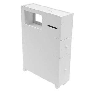 BuYouZaiLaa Slim Bathroom Storage Cabinet Movable Bathroom Organizers Toilet Side Cabinet Free Standing Toilet Paper Holder Corner Shelves White