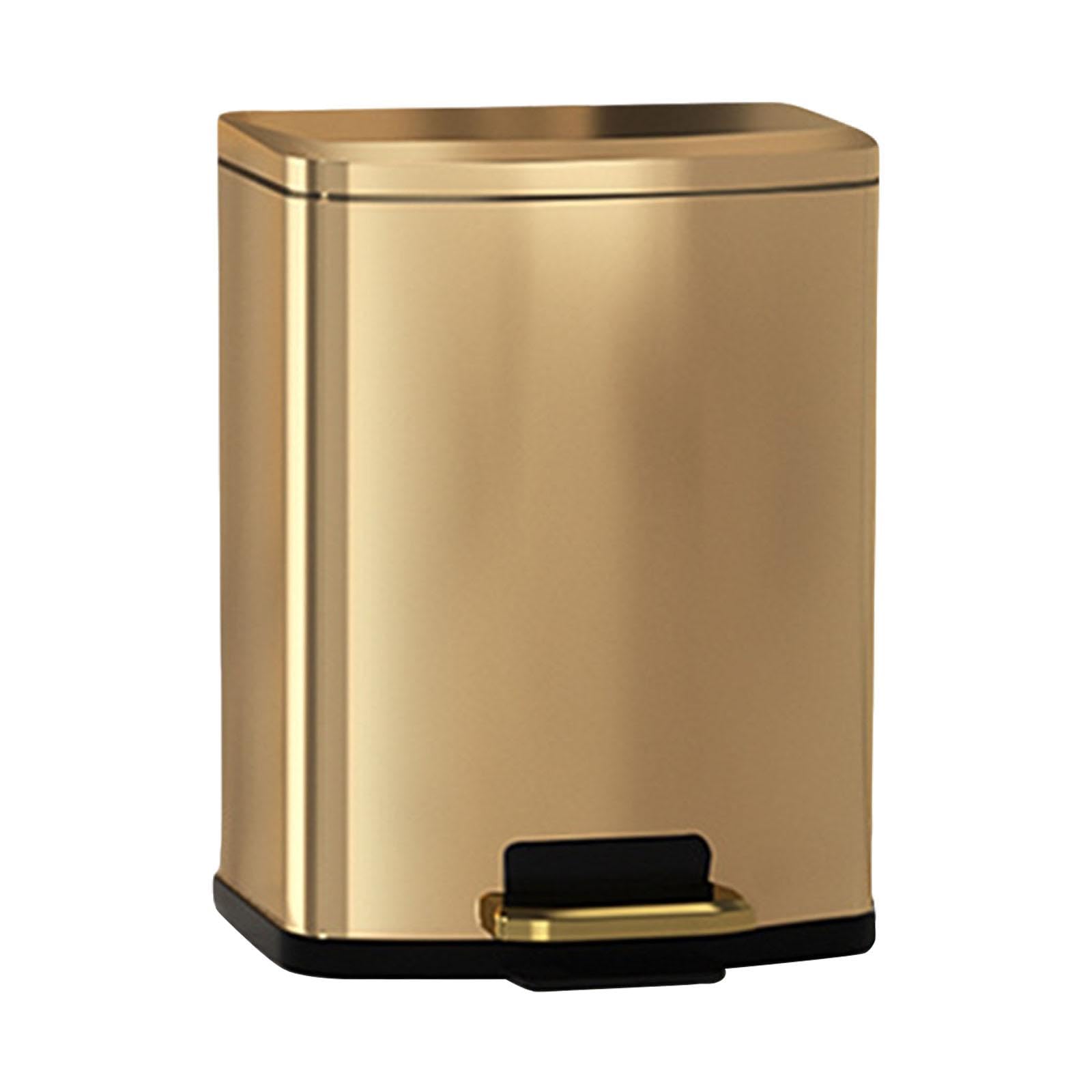 Fenteer Step Trash Can with Lid Kitchen Trash Bin 9L Sleek Waste Container Garbage Can Foot Pedal Garbage Bin for Living Room Bedroom, Champagne Gold