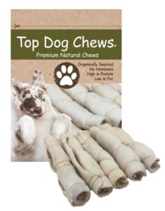 top dog chews – 9” – 11” beef cheek rolls, 5 pack, long lasting dog bones for aggressive chewers, rawhide free dog treats (10 inch (pack of 5), roasted)