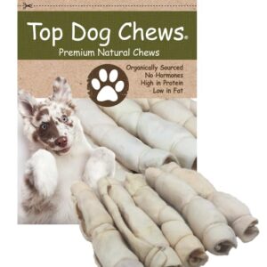 Top Dog Chews – 9” – 11” Beef Cheek Rolls, 5 Pack, Long Lasting Dog Bones for Aggressive Chewers, Rawhide Free Dog Treats (10 Inch (Pack of 5), Roasted)