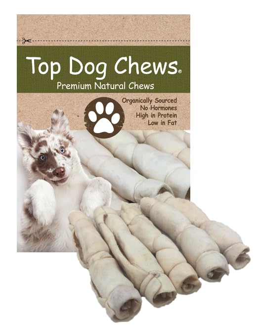 Top Dog Chews – 9” – 11” Beef Cheek Rolls, 5 Pack, Long Lasting Dog Bones for Aggressive Chewers, Rawhide Free Dog Treats (10 Inch (Pack of 5), Roasted)