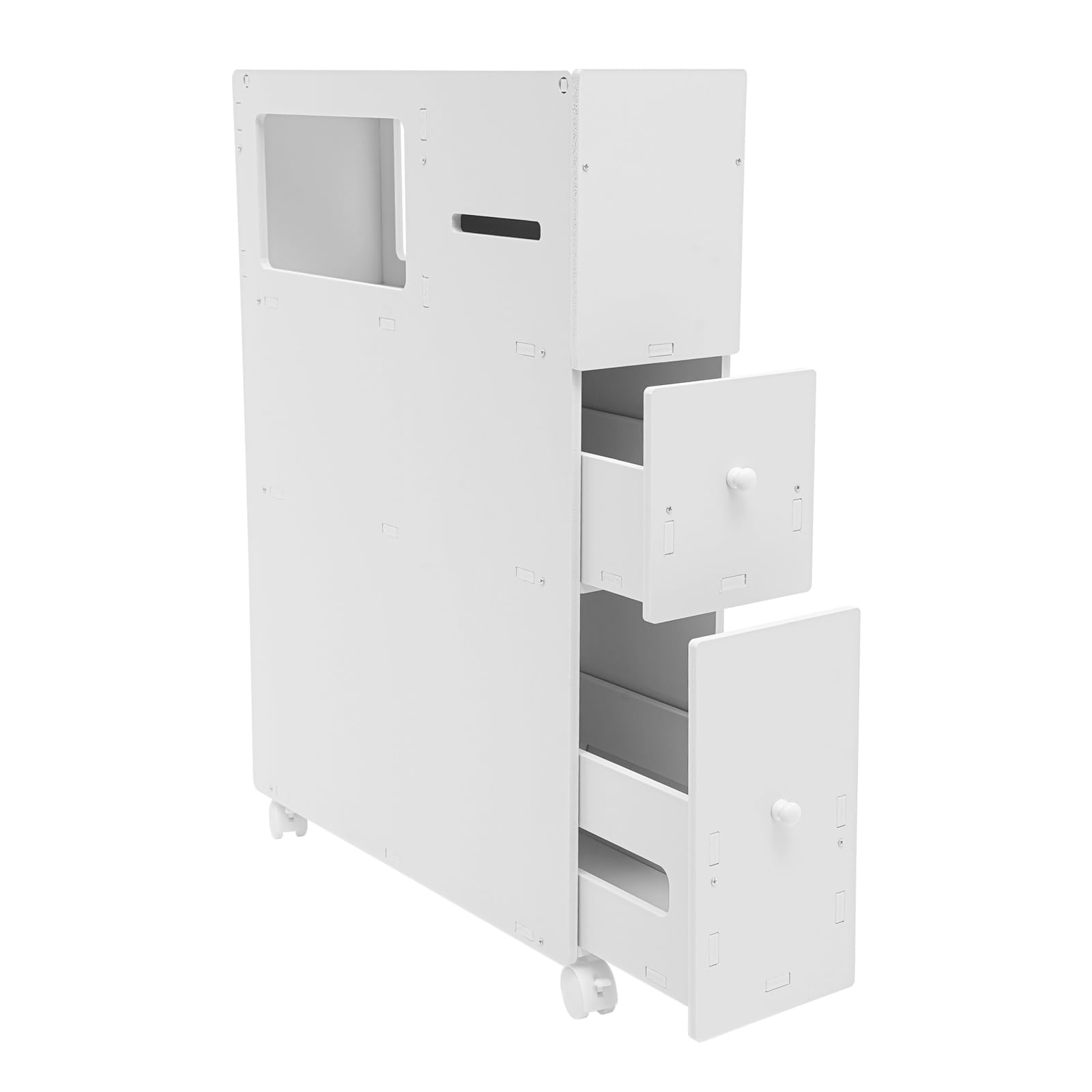 BuYouZaiLaa Slim Bathroom Storage Cabinet Movable Bathroom Organizers Toilet Side Cabinet Free Standing Toilet Paper Holder Corner Shelves White