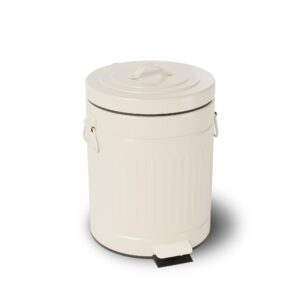 qflushor smll bathroom trash can with lid, 1.3 gallons soft close garbage can with foot pedal, round step wastebasket for bedroom, office, living room, 5 liters / 1.3 gallons, cream white