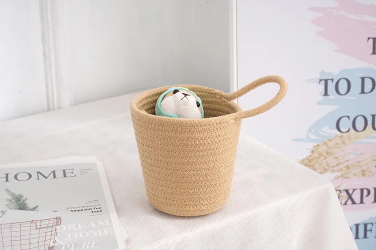 Generic Handmade Woven Oval Basket Set of 4, Cotton Rope, Hanging and Floor Decorative Basket, Home Decor