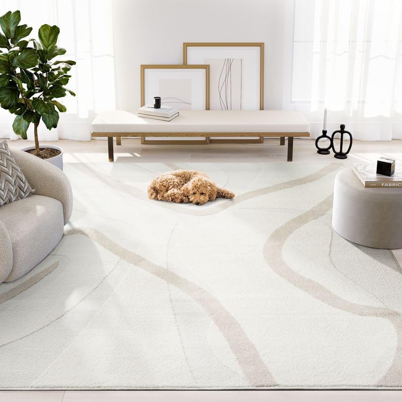 Abani Nomad Cream & Beige Area Rug 5' x 8' for Living Room, Bedroom - Chic Abstract Pattern - Durable & Easy to Clean