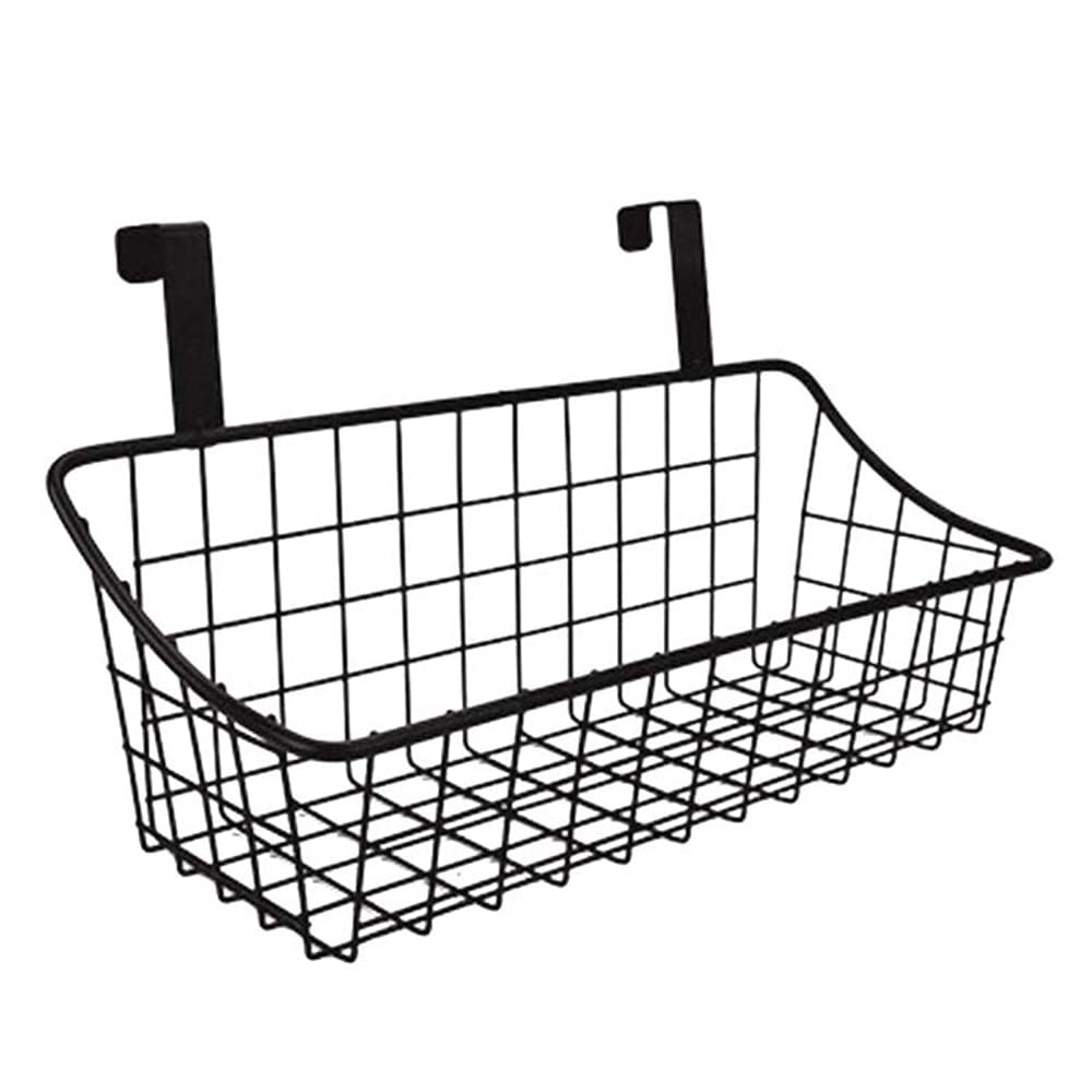 Beuiouer Basket with Hook Grid Storage Basket, Hang It Behind a Door or on a Railing, over the Cabinet Door, Black