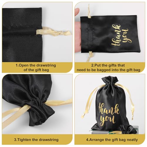 Abeillo 24 Pcs Thank You Bags Wedding Satin Gift Bags with Drawstring, 4 x 6 Inch Jewelry Pouches Candy Bag for Wedding Bridal Shower Party Favor Bag for Birthday Baby Shower