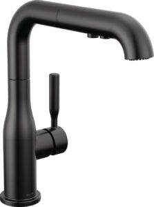 delta faucet almari pull-out kitchen faucet, black kitchen faucets with pull-out sprayer, kitchen sink faucet, faucet for kitchen sink with magnetic docking, matte black 16943-bl-dst