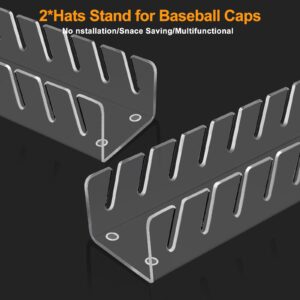 2 Pack Hat Stand for Baseball Caps Display and Organizer, 2024 New No Install Required Hat Stand Acrylic Hat Holder for 14 Baseball Caps Storage, Hat Racks for Bedroom, Closet, Dresser (Clear)