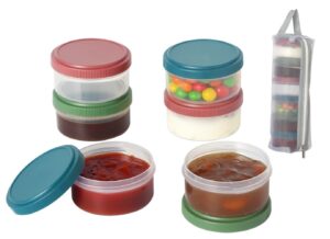 tellshun 6 pack salad dressing container to go 2.5 oz condiment cups with leakproof lids bpa-free dishwasher safety small plastic sauce cups with portable bag for lunch boxes, picnics, and travel