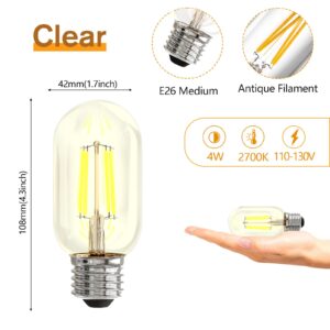 NUODIFAN 4 Pack T45 LED Edison Bulbs, Vintage LED Filament Bulbs 4W Equivalent 40W, 110-130V E26 Base 2700K Warm White Light, CRI 90+ Clear Glass Small Bulbs, Great for Home Office Bedroom.