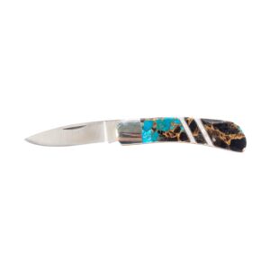 artisan owl santa fe stoneworks gemstone exotics collection turquoise obsidian bronze 3-inch lockback pocket knife