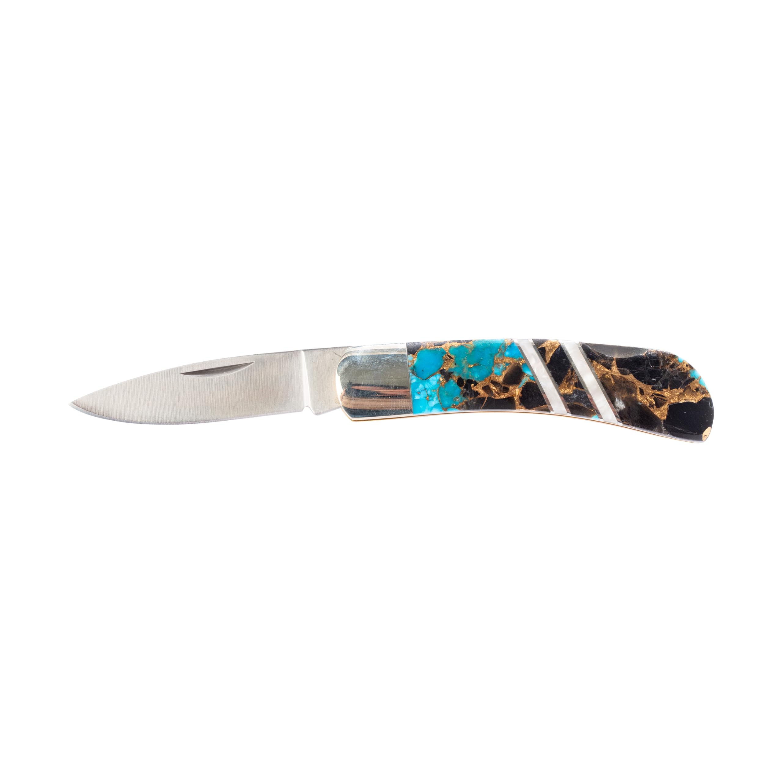 Artisan Owl Santa Fe Stoneworks Gemstone Exotics Collection Turquoise Obsidian Bronze 3-inch Lockback Pocket Knife