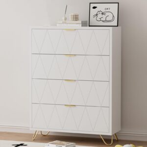 ADOFFUR White Dresser for Bedroom, Wood Tall 4 Drawers Dresser with Metal Handles and Legs, Modern Dressers & Chest of Drawers with with Anti-Tipping for Bedroom, Living Room, Hallway, Entryway