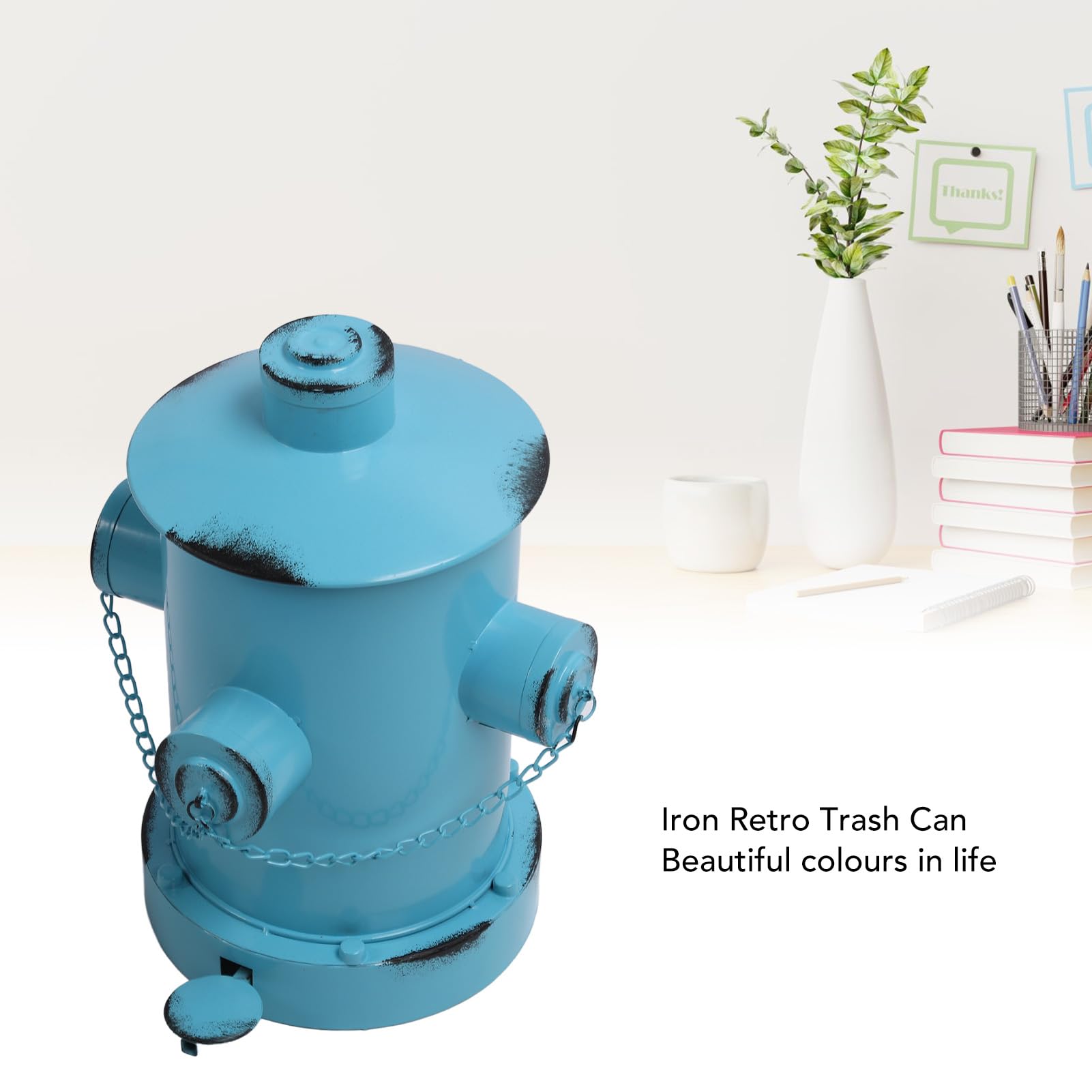 Fire Hydrant Trash Can with Inner Bucket, Industrial Retro Iron Large Capacity Pedal Garbage Can, Craft Ornament Waste Bins for Indoor Outdoor Park Garden (Light Blue)