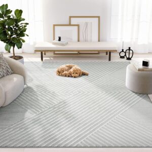 abani neutral grey area rug 8' x 10' for living room, bedroom - criss cross line zen reiki pattern - durable & easy to clean