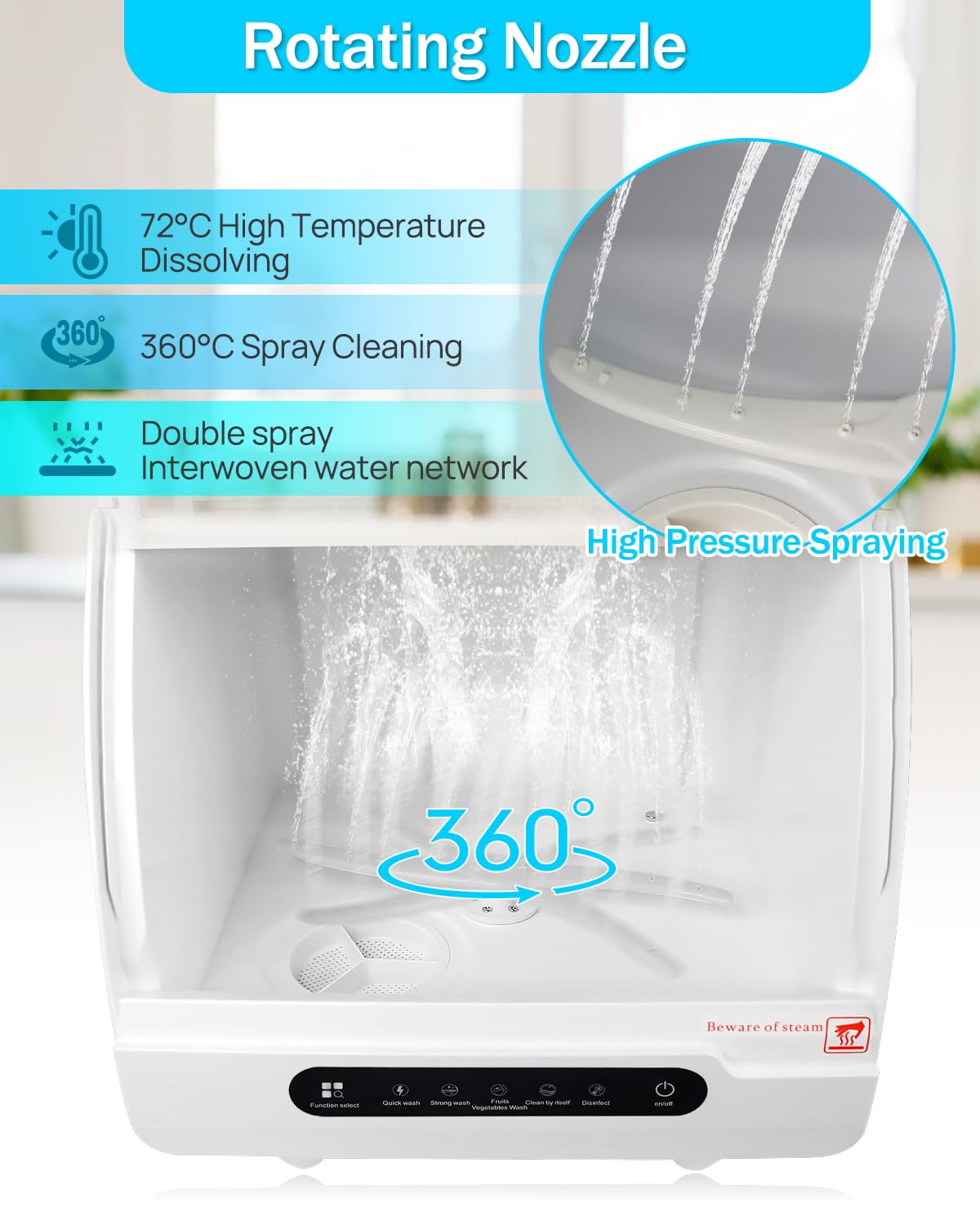 Bonxrdun Countertop Dishwasher, Portable Dish Washer, 5 Washing Modes, 360° Cleaning, Energy Efficient, Low Noise, Perfect for Small Families, Compact Size for RVs & Kitchens