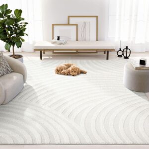 abani nomad cream tone-on-tone area rug 8' x 10' for living room, bedroom - linear curves pattern - durable & easy to clean