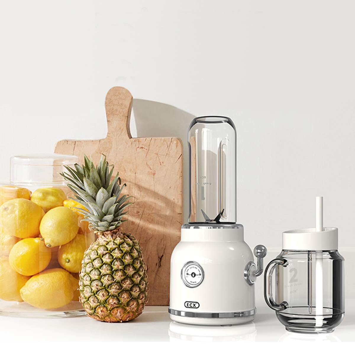 Retro Design Portable Juicer Blender, 6 Powerful Blades, for Shakes and Smoothies,Includes 21oz Portable Cup & 17oz Mason Cup - Ideal for Home, Office, and Travel (White)