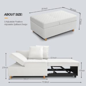 SEJOV 71" Convertible Folding Futon Fouch Bed, Velvet Comfy Couch, Loveseat, Sofas para Sala with Removable Armrests, Small Couch for Bedroom, Office, White