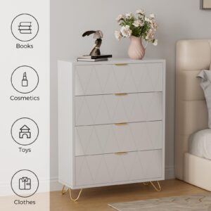 ADOFFUR White Dresser for Bedroom, Wood Tall 4 Drawers Dresser with Metal Handles and Legs, Modern Dressers & Chest of Drawers with with Anti-Tipping for Bedroom, Living Room, Hallway, Entryway