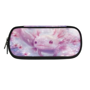 stuoarte axolotl flower print high capacity pencil case pen pouch bag for girls, portable pencil pouch stationery bag with zipper for school offie, simple aesthetic pen bag cosmetic bag