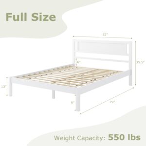 Giantex Wood Full Size Bed Frame with Headboard, Modern Solid Wood Platform Bed with Wooden Slats Support, No Box Spring Needed, Easy Assembly, Full Bed Frame for Kids, Teens, Adults, White