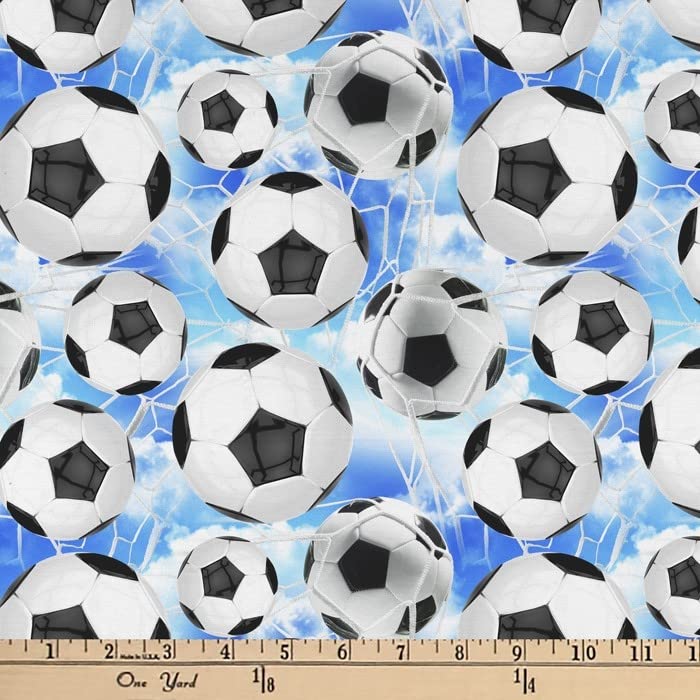 David Textiles Sports Soccer Ball Goals Digital Cotton Fabric by The Yard