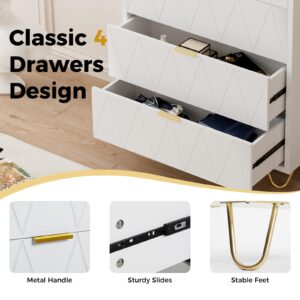 ADOFFUR White Dresser for Bedroom, Wood Tall 4 Drawers Dresser with Metal Handles and Legs, Modern Dressers & Chest of Drawers with with Anti-Tipping for Bedroom, Living Room, Hallway, Entryway