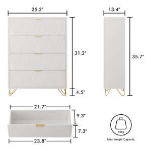 ADOFFUR White Dresser for Bedroom, Wood Tall 4 Drawers Dresser with Metal Handles and Legs, Modern Dressers & Chest of Drawers with with Anti-Tipping for Bedroom, Living Room, Hallway, Entryway