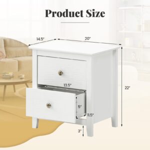 Giantex White Nightstand, Modern 2 Drawers Night Stand with Handles, Sofa Side Table with Sturdy Legs for Small Spaces, College Dorm, Kids’ Room, Wooden Bedside Table for Bedroom, White (1)