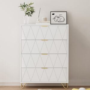 adoffur white dresser for bedroom, wood tall 4 drawers dresser with metal handles and legs, modern dressers & chest of drawers with with anti-tipping for bedroom, living room, hallway, entryway